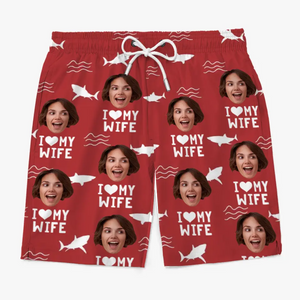Short de plage hawaïen personnalisé avec photo « Seas The Day » - Cadeau amusant pour les vacances d'été ou les anniversaires de votre mari