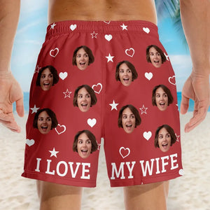 Short de plage hawaïen personnalisé avec photo de l'océan et pieds dans le sable - Short de plage hawaïen personnalisé et amusant pour homme - Cadeau de vacances d'été, cadeau d'anniversaire pour mari