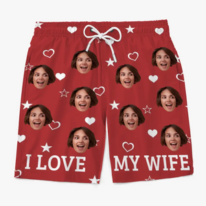 Short de plage hawaïen personnalisé avec photo de l'océan et pieds dans le sable - Short de plage hawaïen personnalisé et amusant pour homme - Cadeau de vacances d'été, cadeau d'anniversaire pour mari