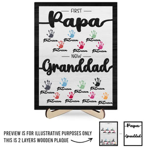 Premier papa, maintenant grand-père - Plaque en bois personnalisée à 2 couches avec support pour la famille - Cadeau pour la fête des pères, papa et grand-père