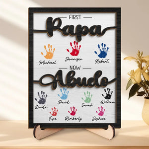 Premier papa, maintenant grand-père - Plaque en bois personnalisée à 2 couches avec support pour la famille - Cadeau pour la fête des pères, papa et grand-père