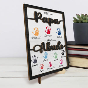 Premier papa, maintenant grand-père - Plaque en bois personnalisée à 2 couches avec support pour la famille - Cadeau pour la fête des pères, papa et grand-père