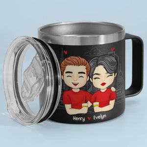 Félicitations pour être mon mari, espèce de veinard ! Gobelet personnalisé en acier inoxydable de 14 oz avec poignée pour couple - Cadeau pour mari et femme, anniversaire