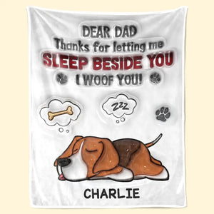 Merci de nous avoir permis de dormir à vos côtés - Couverture personnalisée pour chien, effet gonflable 3D, imprimée - Fête des pères, cadeau pour les propriétaires d'animaux et les amoureux des animaux