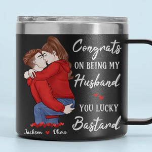 Félicitations pour être devenu mon mari ! Gobelet personnalisé en acier inoxydable de 14 oz avec poignée pour couple ! Cadeau pour mari et femme, anniversaire