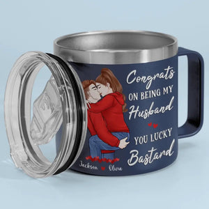 Félicitations pour être devenu mon mari ! Gobelet personnalisé en acier inoxydable de 14 oz avec poignée pour couple ! Cadeau pour mari et femme, anniversaire