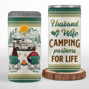 Asseyons-nous au camping - Gobelet isotherme 4 en 1 personnalisé pour camping - Cadeau pour couple, mari, femme, amoureux du camping