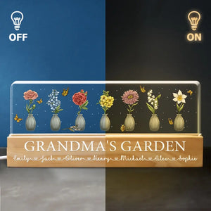 Jardin de grand-mère - Veilleuse LED 3D personnalisée en acrylique avec lettres - Cadeau pour maman et grand-mère