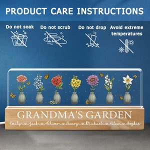 Jardin de grand-mère - Veilleuse LED 3D personnalisée en acrylique avec lettres - Cadeau pour maman et grand-mère