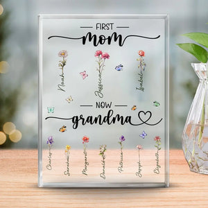 Fière grand-mère de quelques enfants - Plaque rectangulaire personnalisée en acrylique pour famille - Cadeau pour maman et grand-mère