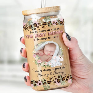 Tasse en verre personnalisée avec photo « Bienvenue au monde » - Tasse à café glacée personnalisée pour la famille - Cadeau pour maman