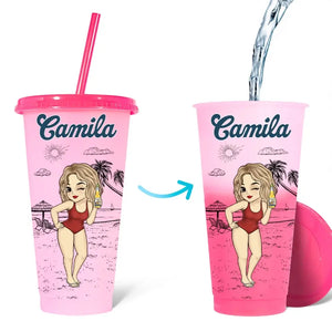 C'est l'heure des vacances - Tasse personnalisée à changement de couleur pour meilleure amie - Cadeau de vacances d'été, cadeau de fête d'anniversaire à la piscine pour meilleures amies, meilleures amies, sœurs