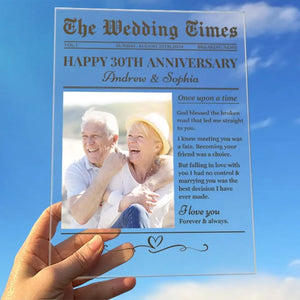 Photo personnalisée The Wedding Times - Plaque rectangulaire en acrylique personnalisée pour couple - Cadeau pour mari et femme, anniversaire