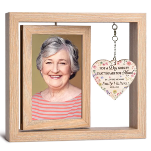 Tu es toujours dans nos cœurs - Cadre photo rotatif personnalisé en bois - Cadeau de condoléances pour les membres de la famille