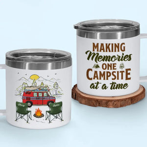 Le bonheur, c'est créer des souvenirs avec ceux que vous aimez - Gobelet personnalisé en acier inoxydable de 14 oz avec poignée - Cadeau pour couple, mari, femme, amoureux du camping