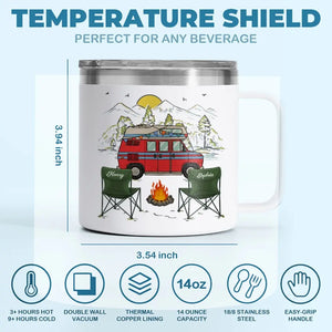 Le bonheur, c'est créer des souvenirs avec ceux que vous aimez - Gobelet personnalisé en acier inoxydable de 14 oz avec poignée - Cadeau pour couple, mari, femme, amoureux du camping