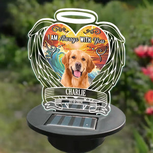 Photo personnalisée toujours présente dans nos esprits - Lampe solaire de jardin personnalisée commémorative - Cadeau de condoléances pour les membres de la famille, les propriétaires d'animaux et les amoureux des animaux