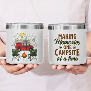 Le bonheur, c'est créer des souvenirs avec ceux que vous aimez - Gobelet personnalisé en acier inoxydable de 14 oz avec poignée - Cadeau pour couple, mari, femme, amoureux du camping