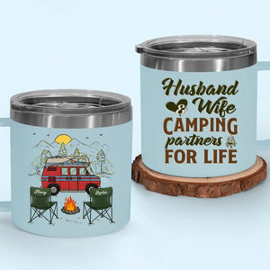 Le bonheur, c'est créer des souvenirs avec ceux que vous aimez - Gobelet personnalisé en acier inoxydable de 14 oz avec poignée - Cadeau pour couple, mari, femme, amoureux du camping