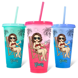 Du sel dans l'air, du sable dans mes cheveux - Tasse personnalisée à couleur changeante pour meilleure amie - Cadeau de vacances d'été, cadeau d'anniversaire à la piscine pour meilleures amies, meilleures amies, sœurs