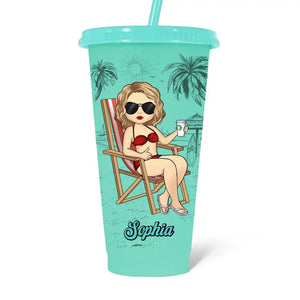 Du sel dans l'air, du sable dans mes cheveux - Tasse personnalisée à couleur changeante pour meilleure amie - Cadeau de vacances d'été, cadeau d'anniversaire à la piscine pour meilleures amies, meilleures amies, sœurs