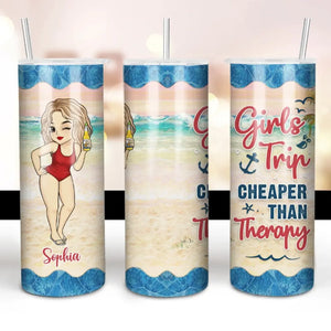 Voyage entre filles moins cher qu'une thérapie - Gobelet fin personnalisé pour meilleure amie - Cadeau de vacances d'été pour meilleures amies, meilleures amies et sœurs
