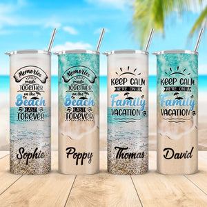 Les souvenirs partagés à la plage durent éternellement - Gobelet fin personnalisé pour toute la famille - Cadeau de vacances d'été, cadeau d'anniversaire à la piscine pour les membres de la famille