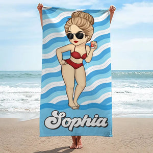 Serviette de plage personnalisée « La fille la plus sexy de la plage » – Cadeau idéal pour les vacances d'été, les anniversaires, les fêtes à la piscine, pour les meilleures amies, les meilleures amies et les sœurs