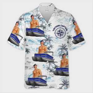 T-shirt hawaïen tropical unisexe personnalisé avec photo « Voilage vers la sérénité » - Cadeau pour les membres de la famille et les amoureux du ponton