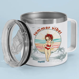 L'été est meilleur avec une meilleure amie - Gobelet personnalisé en acier inoxydable de 14 oz avec poignée - Cadeau de vacances d'été pour les meilleures amies, les meilleures amies et les sœurs