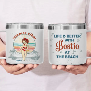 L'été est meilleur avec une meilleure amie - Gobelet personnalisé en acier inoxydable de 14 oz avec poignée - Cadeau de vacances d'été pour les meilleures amies, les meilleures amies et les sœurs