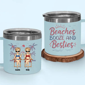 Amis, soleil et moments adorables - Gobelet personnalisé en acier inoxydable de 14 oz avec poignée - Cadeau de vacances d'été pour meilleures amies, meilleures amies et sœurs