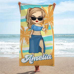 Oh Sip It's A Girl's Trip - Serviette de plage personnalisée Bestie - Cadeau de vacances d'été, cadeau de fête de piscine d'anniversaire pour meilleures amies, BFF, sœurs