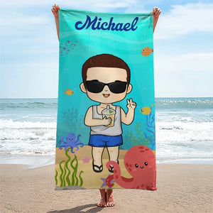 Été, plage, piscine, voyage - Serviette de plage personnalisée pour toute la famille - Cadeau de vacances d'été, cadeau d'anniversaire pour les membres de la famille