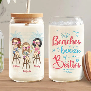 Journées à la plage et meilleures amies pour toujours - Tasse en verre personnalisée, tasse à café glacé - Cadeau de vacances d'été pour meilleures amies, meilleures amies, sœurs