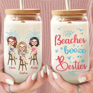 Journées à la plage et meilleures amies pour toujours - Tasse en verre personnalisée, tasse à café glacé - Cadeau de vacances d'été pour meilleures amies, meilleures amies, sœurs