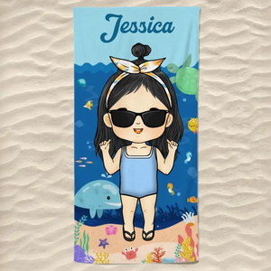 Été, plage, piscine, voyage et enfants - Serviette de plage personnalisée pour toute la famille - Cadeau de vacances d'été, cadeau d'anniversaire pour les membres de la famille
