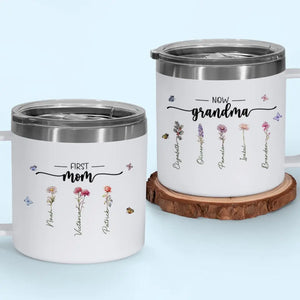 D'abord maman, maintenant grand-mère - Gobelet personnalisé en acier inoxydable de 14 oz avec poignée - Cadeau pour maman et grand-mère