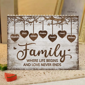 La famille est là où l'amour ne finit jamais - Blocs de construction rectangulaires horizontaux personnalisés pour la famille - Cadeau pour les membres de la famille