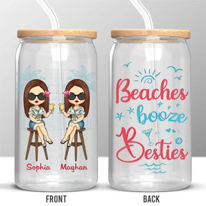 Journées à la plage et meilleures amies pour toujours - Tasse en verre personnalisée, tasse à café glacé - Cadeau de vacances d'été pour meilleures amies, meilleures amies, sœurs