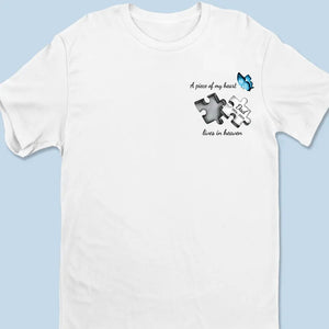 Un morceau de mon cœur vit au paradis - T-shirt unisexe personnalisé, sweat à capuche, sweat-shirt - Cadeau de condoléances pour les membres de la famille