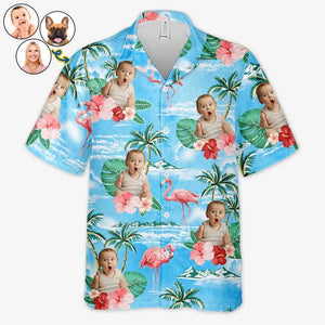 Photo personnalisée en cas d'épreuve, la famille est la meilleure - T-shirt hawaïen tropical unisexe personnalisé pour la famille - Cadeau vacances d'été, cadeau pour les membres de la famille, les propriétaires d'animaux et les amoureux des animaux
