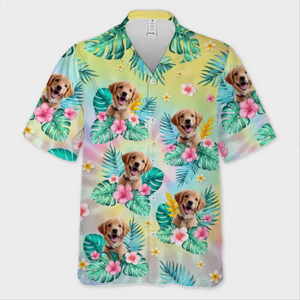 T-shirt hawaïen tropical unisexe personnalisé avec photo « La famille est une famille » - Cadeau idéal pour les vacances d'été, les propriétaires d'animaux et les amoureux des animaux.