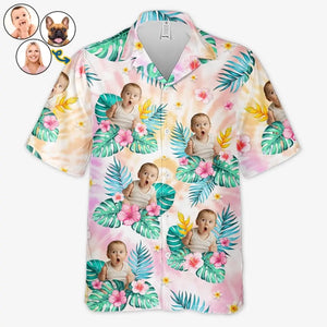 T-shirt hawaïen tropical unisexe personnalisé avec photo « La famille est une famille » - Cadeau idéal pour les vacances d'été, les propriétaires d'animaux et les amoureux des animaux.