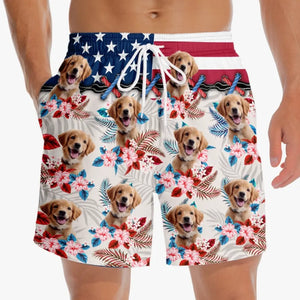 Short de plage hawaïen personnalisé avec photo « Profitez de l'été » pour chien et chat, motif tropical Aloha pour homme - Cadeau pour le 4 juillet, pour les vacances d'été, pour un anniversaire ou pour les amoureux des animaux.