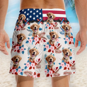 Short de plage hawaïen personnalisé avec photo « Profitez de l'été » pour chien et chat, motif tropical Aloha pour homme - Cadeau pour le 4 juillet, pour les vacances d'été, pour un anniversaire ou pour les amoureux des animaux.