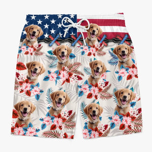 Short de plage hawaïen personnalisé avec photo « Profitez de l'été » pour chien et chat, motif tropical Aloha pour homme - Cadeau pour le 4 juillet, pour les vacances d'été, pour un anniversaire ou pour les amoureux des animaux.