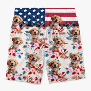 Short de plage hawaïen personnalisé avec photo « Profitez de l'été » pour chien et chat, motif tropical Aloha pour homme - Cadeau pour le 4 juillet, pour les vacances d'été, pour un anniversaire ou pour les amoureux des animaux.