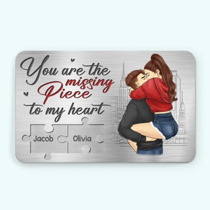 Tu es la pièce manquante de mon cœur - Carte portefeuille personnalisée en aluminium pour couple - Cadeau pour mari et femme, anniversaire