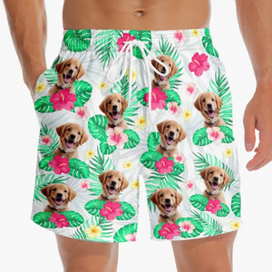 Short de plage hawaïen personnalisé avec photo « Ne vous inquiétez pas, soyez heureux » pour chien et chat. Short de plage hawaïen tropical Aloha pour homme. Cadeau idéal pour les vacances d'été, les anniversaires et les amoureux des animaux.